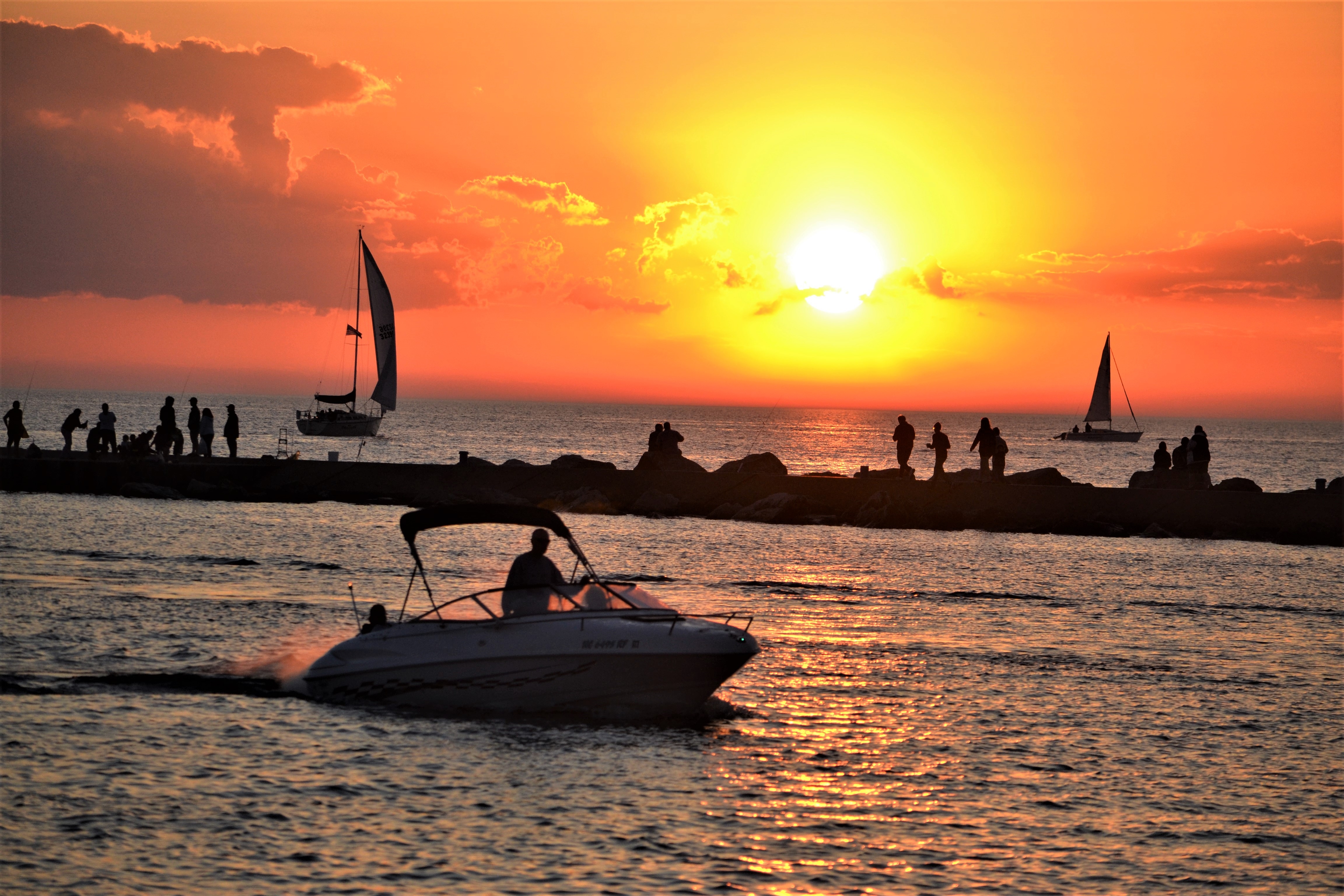 Beautiful sunset and boating on Lake Michigan